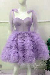 Charming Lavender Corset Tiered Tulle Short Homecoming Dresses